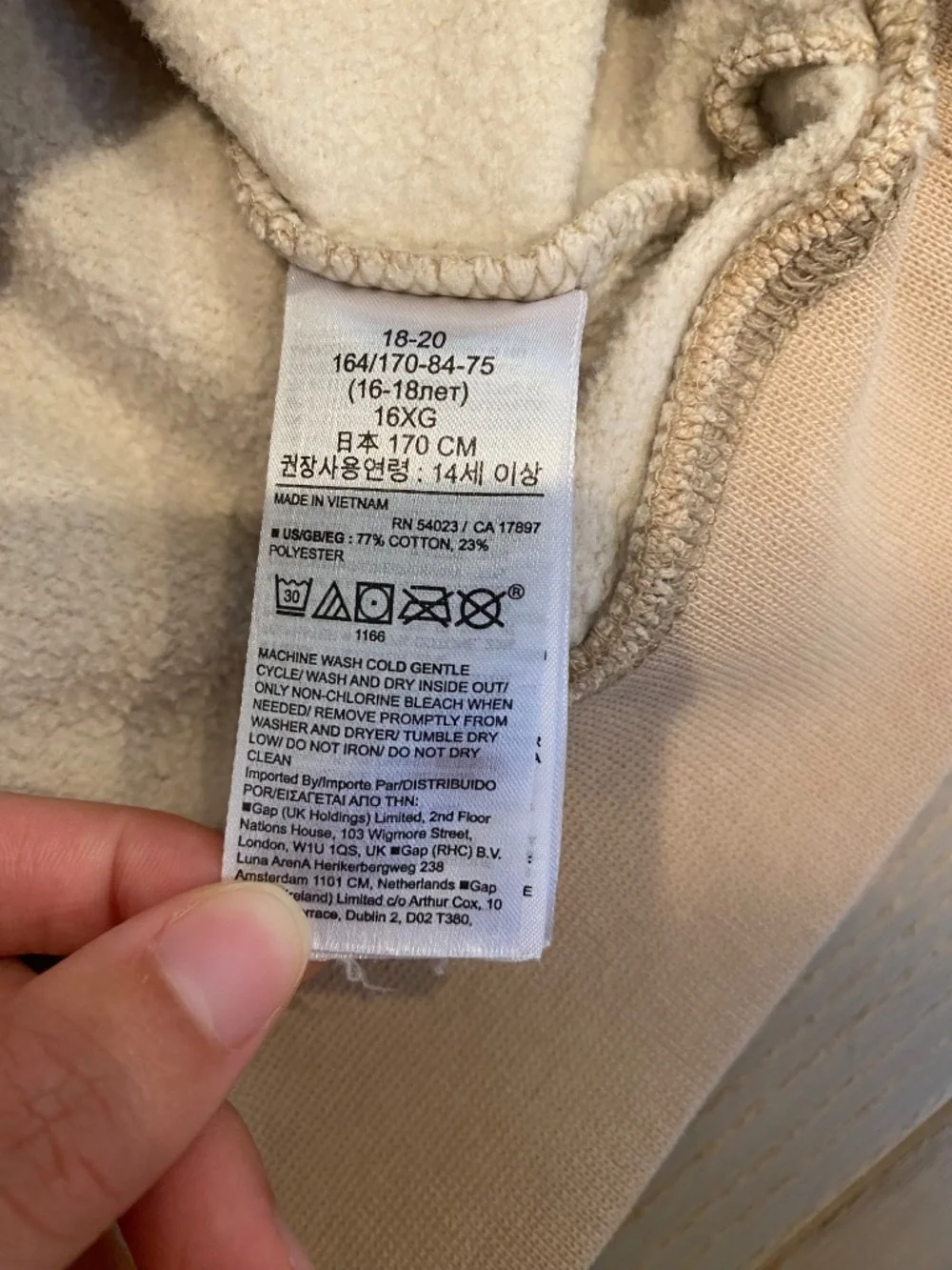 GAP Teen Girls’ Size 18-20 Beige Pullover Hoodie with GAP Print